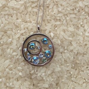 Touchstone Crystal Silver Necklace with Blue and Green Gems BUBBLE NECKLACE